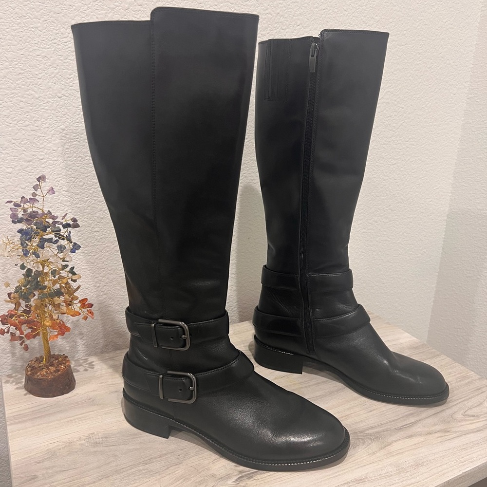 Via Spiga Black Leather Knee-High Buckle Boots EU 38.5 / US 8.5